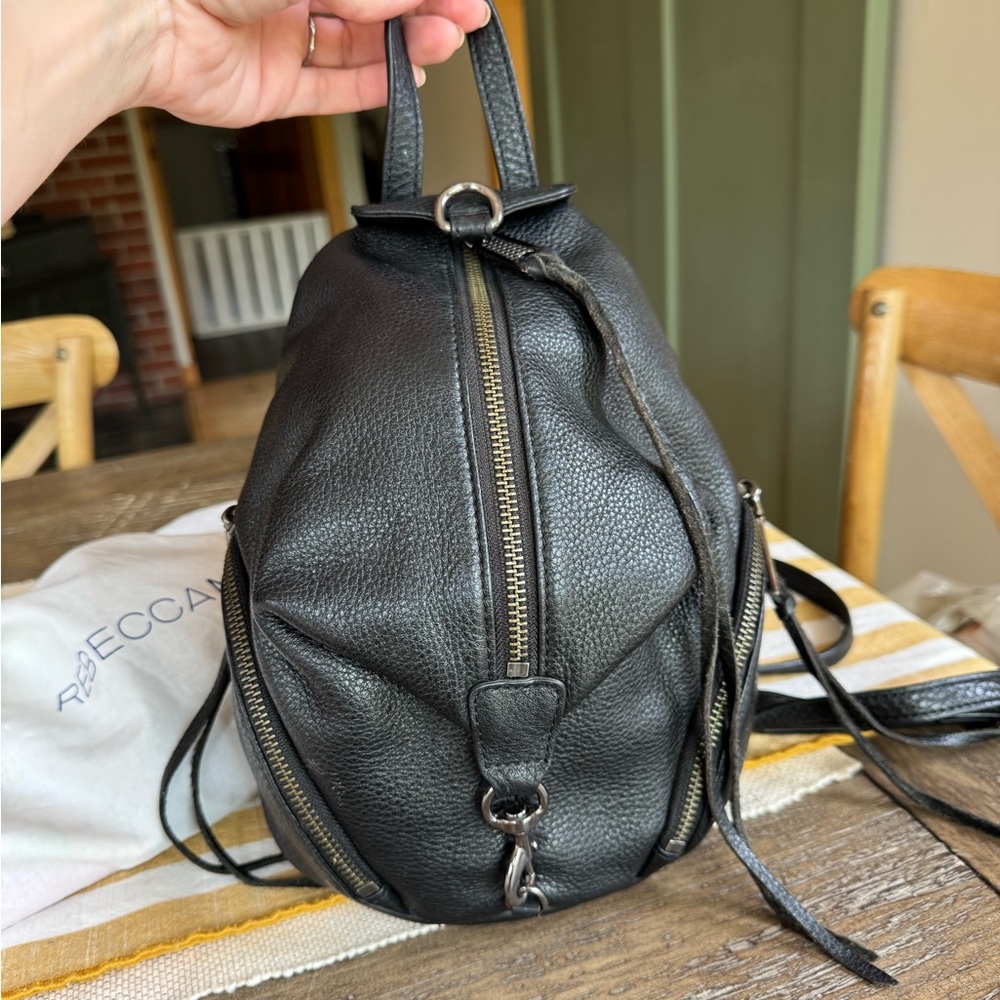Rebecca Minkoff Black Leather Julian Mini Backpack with Gunmetal Hardware